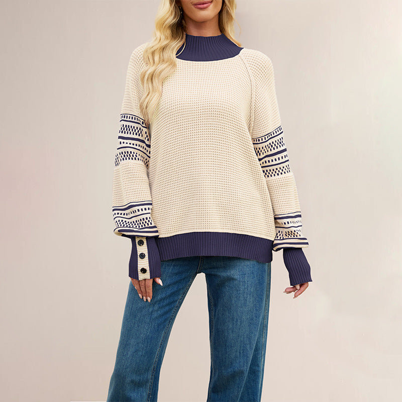 Damen Großer Strickpullover mit Stehkragen und Details von Drune