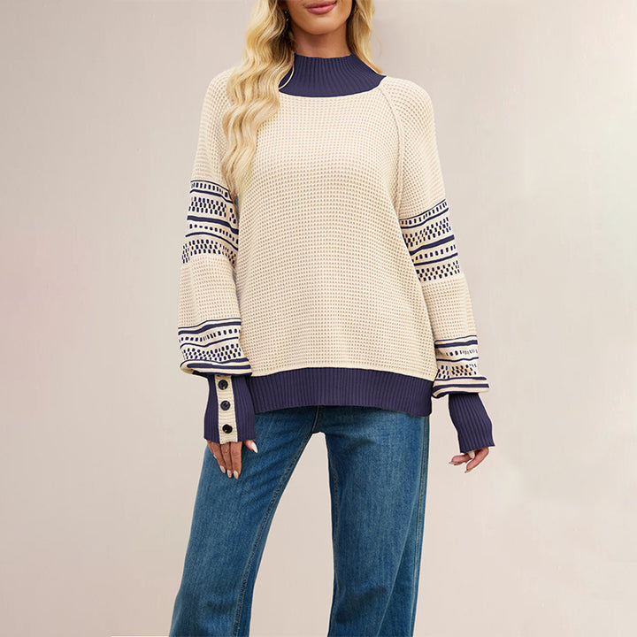 Damen Großer Strickpullover mit Stehkragen und Details von Drune