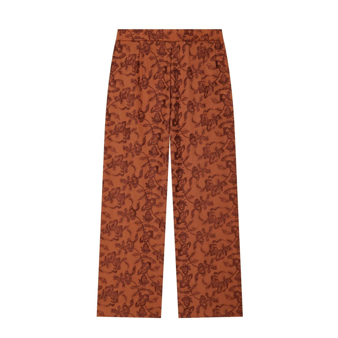 Damen Weite Jacquard‑Hose mit hohem Bund und floraler Musterung Drune