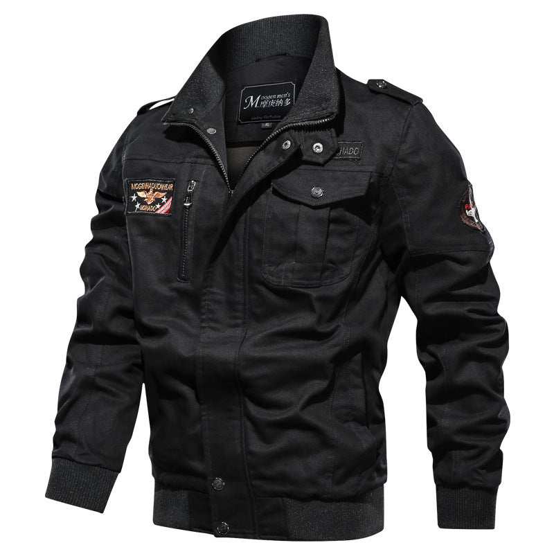 Herren Canvas‑Bomberjacke im Military‑Stil mit Schulterklappen und Pattentaschen Drune
