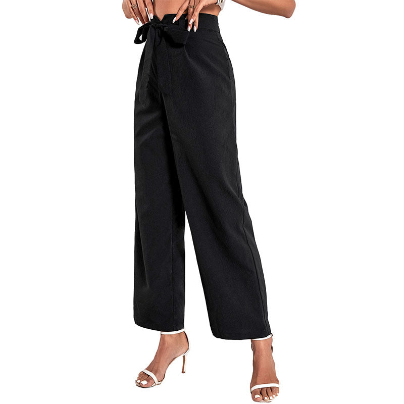 Damen Elegante Hochbund-Hose mit weitem Bein und Bindegürtel Drune