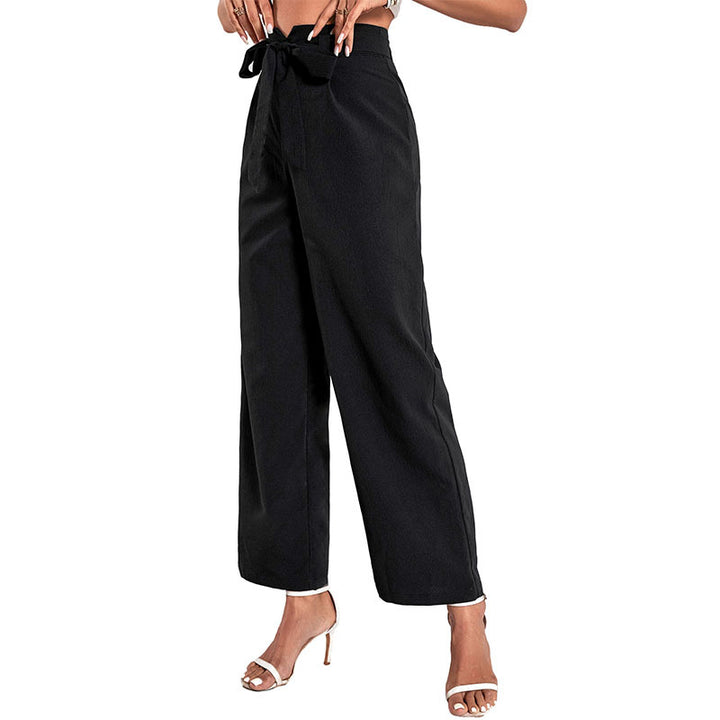 Damen Elegante Hochbund-Hose mit weitem Bein und Bindegürtel Drune