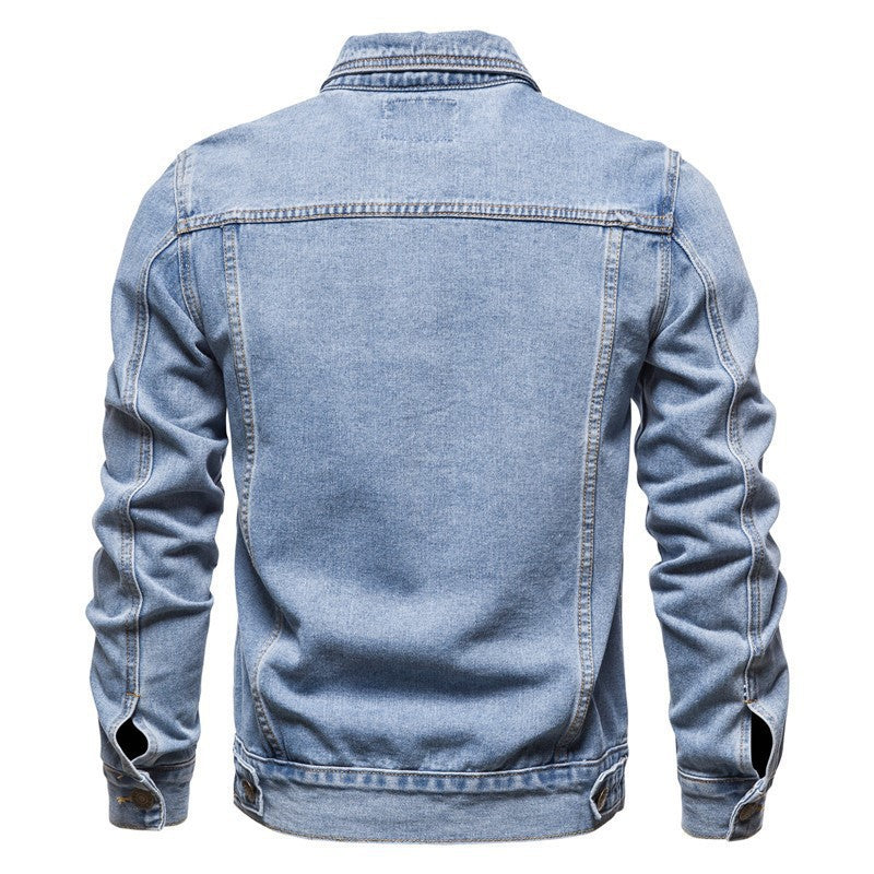 Herren nan taillierte Jeansjacke mit Brusttaschen, durchgehender Knopfleiste und Kontrastnähten Drune