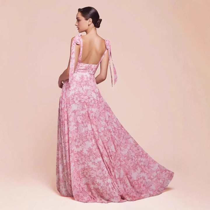Damen Maxikleid mit romantischem floralem Muster und tiefem Schlitz Drune