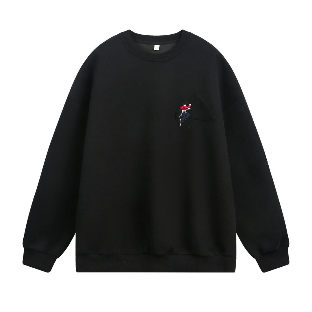 Unisex Oversize Sweatshirt mit aufgesetzter Brusttasche und Kletterer‑Stickerei Drune