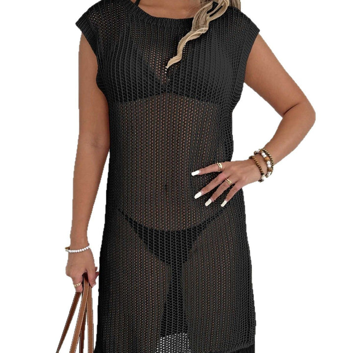 Damen luftiger Netzstrandkleid mit Fransen Drune