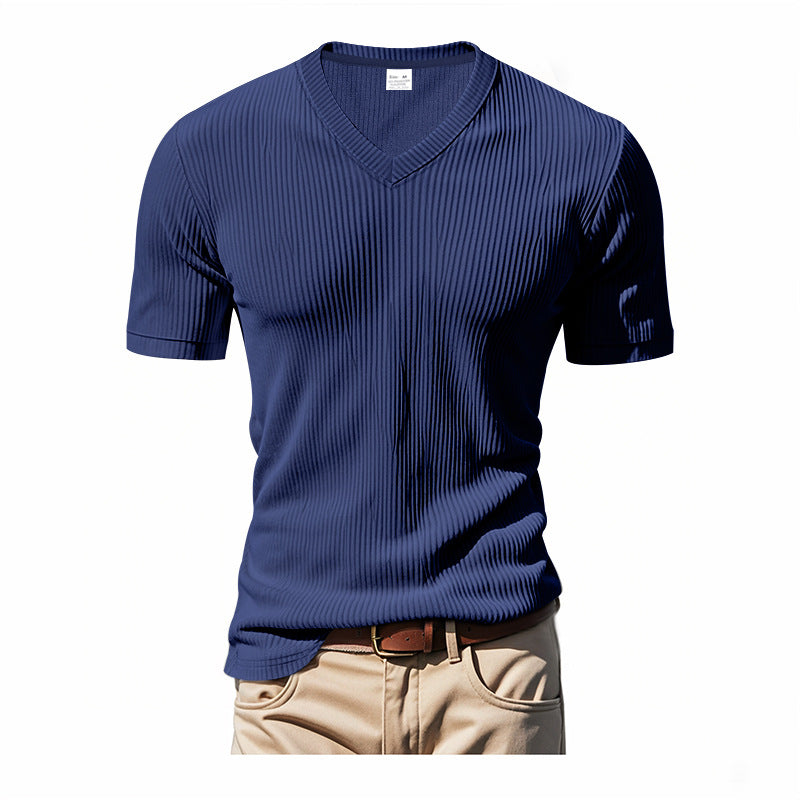 Herren V-Ausschnitt Kurzarmshirt mit strukturierter Oberfläche Drune