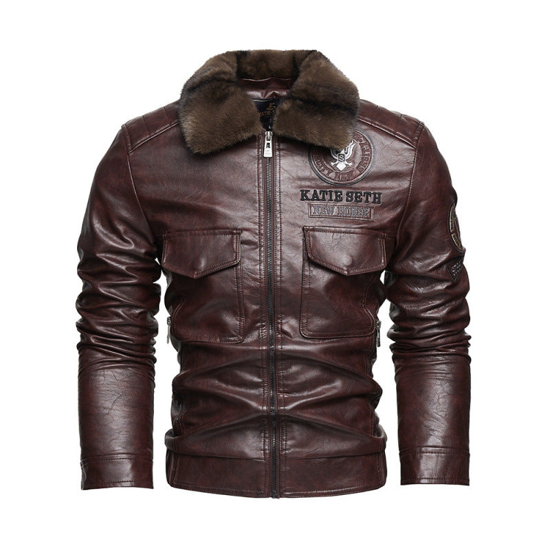 Herren Lederjacke mit Kunstfellkragen Drune