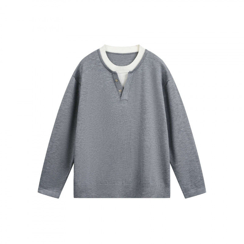 Herren Leichter Feinstrick-Henley-Pullover mit Kontrastkragen und Relaxed-Schnitt Drune