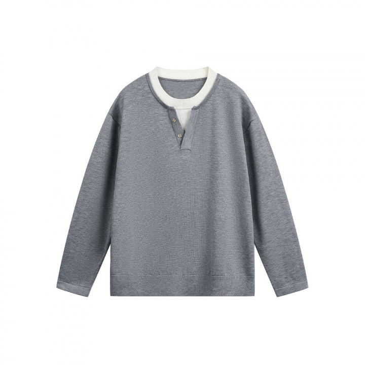 Herren Leichter Feinstrick-Henley-Pullover mit Kontrastkragen und Relaxed-Schnitt Drune