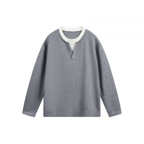 Herren Leichter Feinstrick-Henley-Pullover mit Kontrastkragen und Relaxed-Schnitt Drune