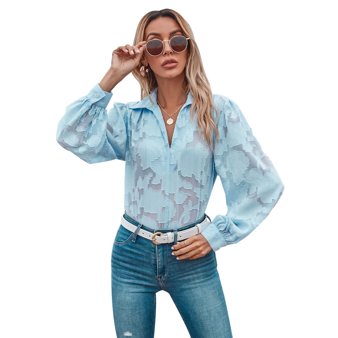 Damen Bluse mit ballonförmigen Ärmeln und floralem Design Drune