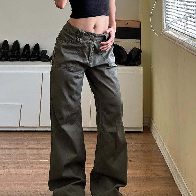Damen weite Cargo-Hosen mit praktischen Taschen und engem Bund Drune