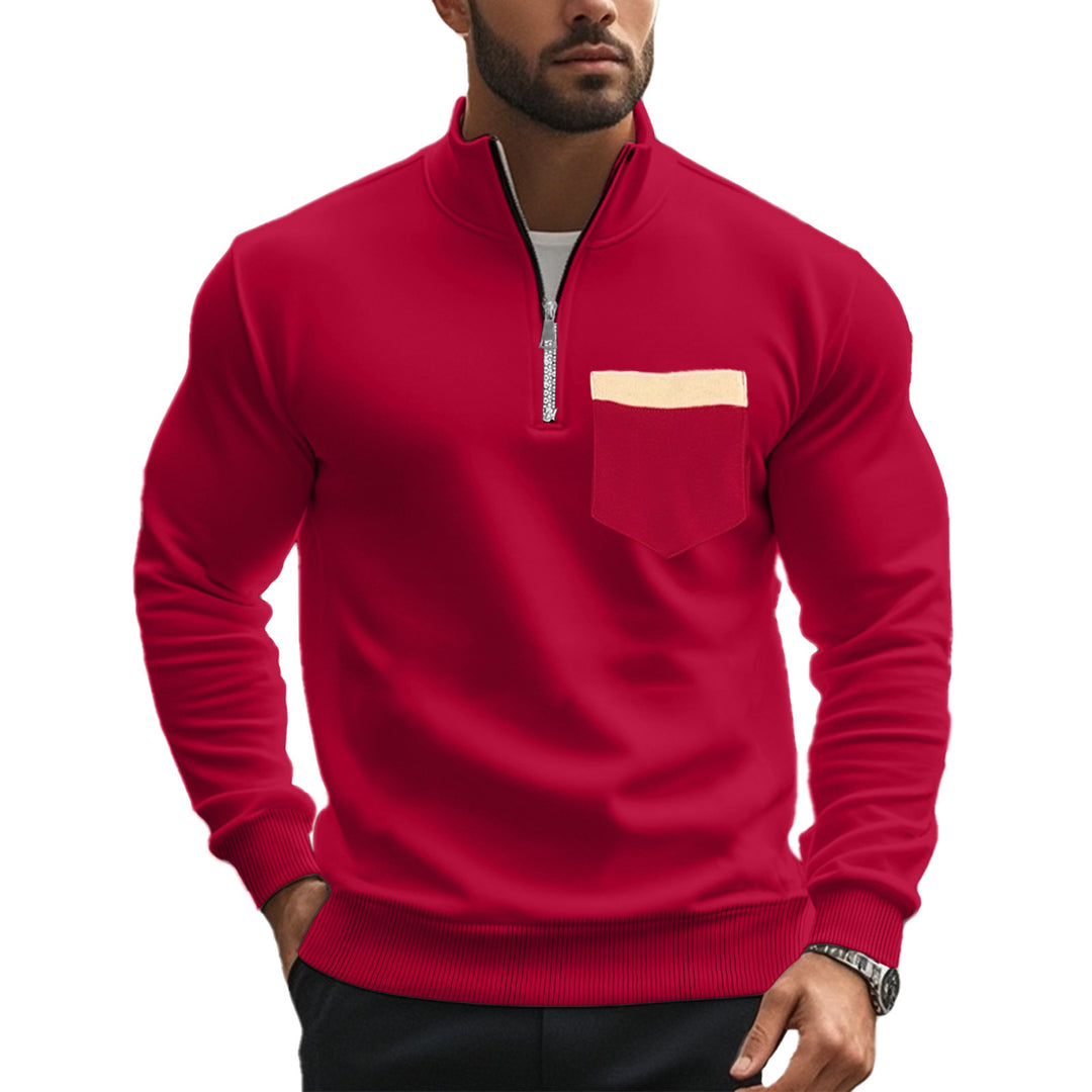 Herren nan angerauter Sweat-Halbzip mit kontrastiertem Innenkragen und elastischem Saum Drune