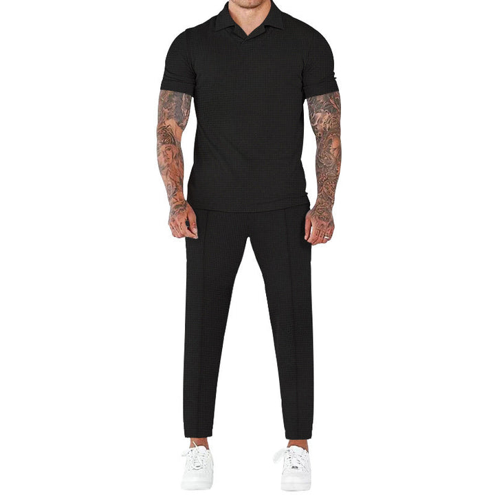Herren elegantes Kurzarm-Hemd- und Hose-Set mit strukturiertem Design und komfortabler Passform Drune