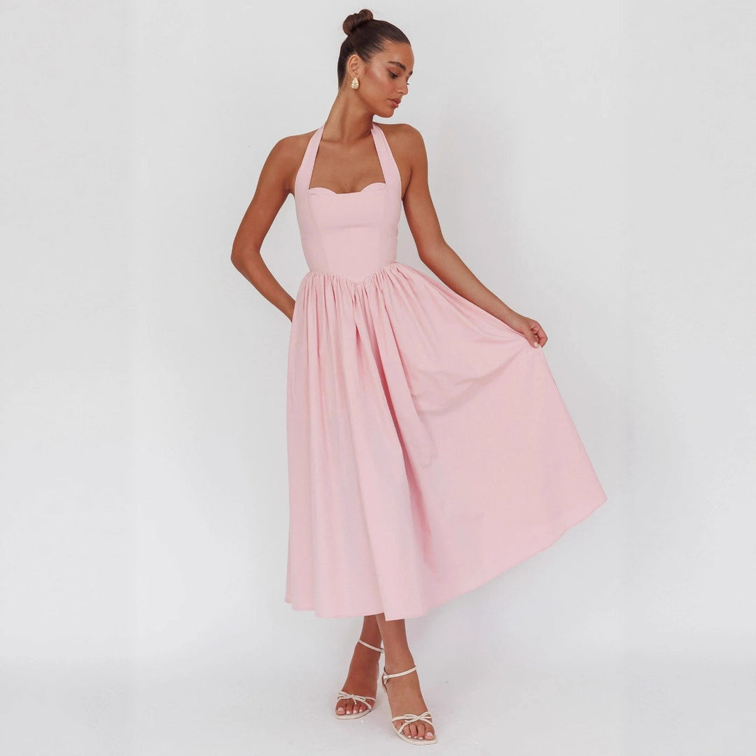 Damen Elegantem Halterneck Maxi-Kleid Drune