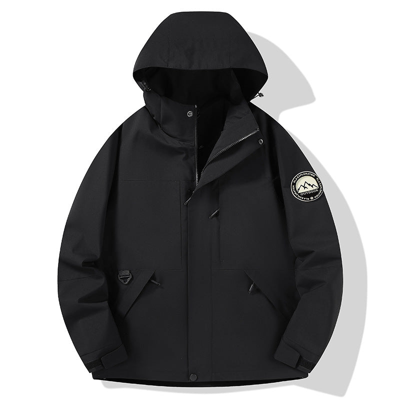 Damen wasserdichte Hardshell-Outdoorjacke mit Kapuze und Multifunktionstaschen Drune