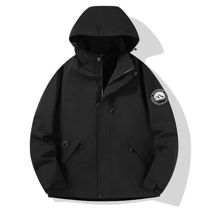 Damen wasserdichte Hardshell-Outdoorjacke mit Kapuze und Multifunktionstaschen Drune