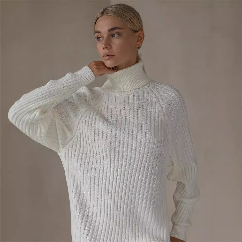 Damen Strickkleid mit hohem Kragen und großen Ärmeln Drune