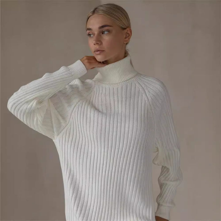 Damen Strickkleid mit hohem Kragen und großen Ärmeln Drune