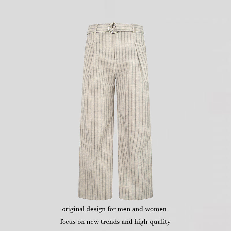 Damen Weite Leinen-Mix Culotte-Hose mit Hochbund und D-Ring-Gürtel Drune