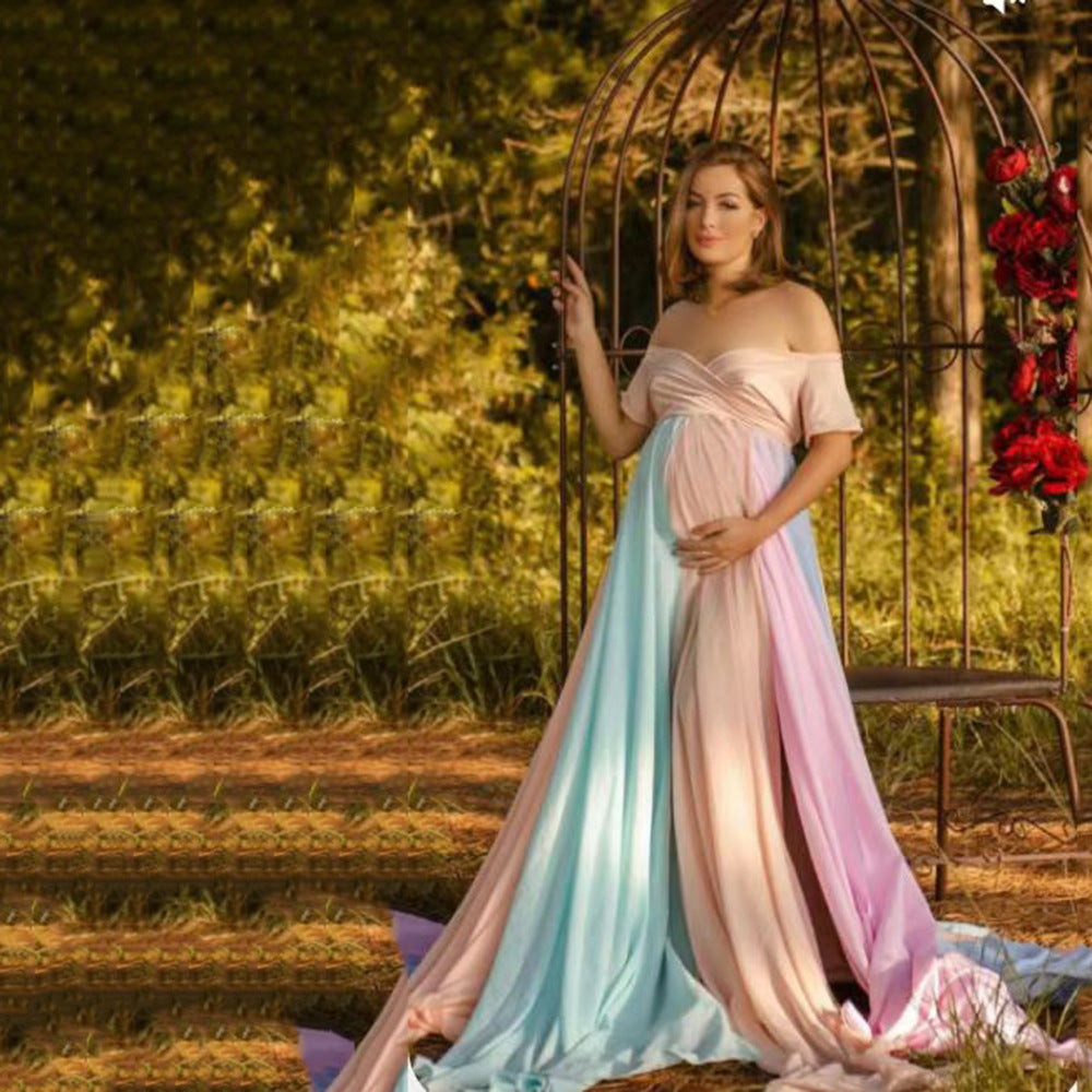 Damen Elegantes Maxikleid für Schwangere mit schulterfreiem Design Drune