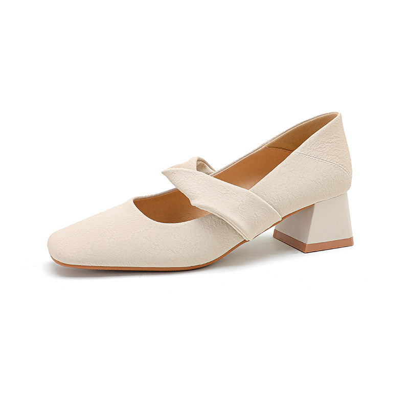 Damen Quadrat-Spitz Blockabsatz Mary Jane Pumps mit dekorativem Riemen Drune