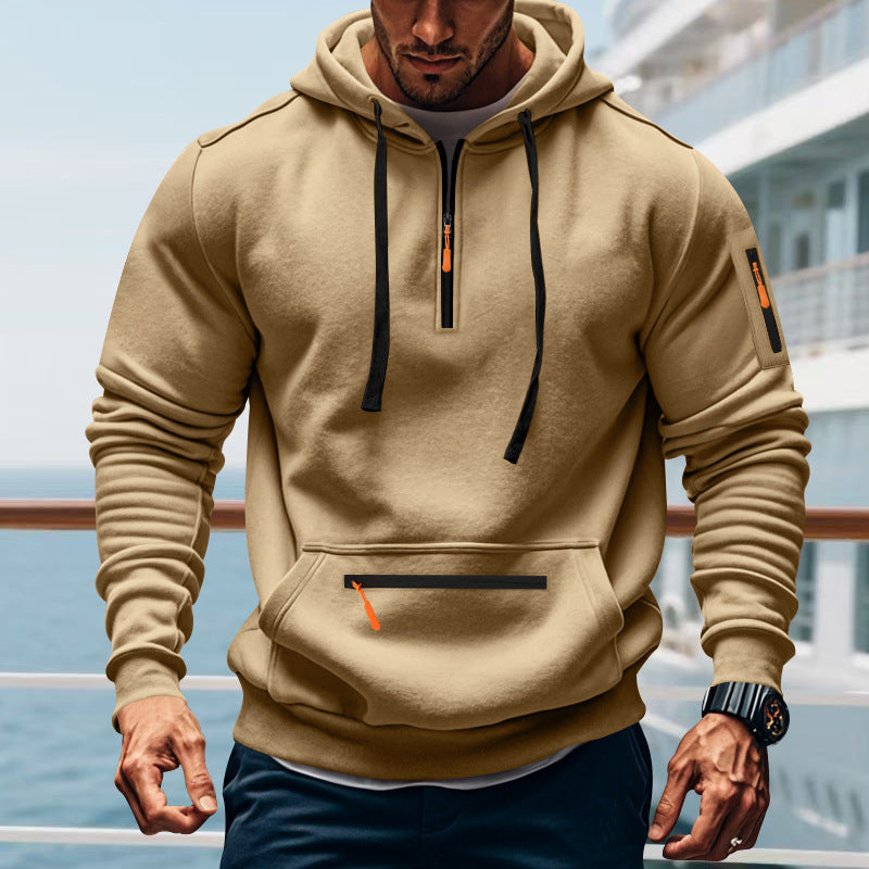 Herren sportlicher Kapuzenpullover mit praktischem Zwei-Wege-Reißverschluss und seitlichen Taschen Drune