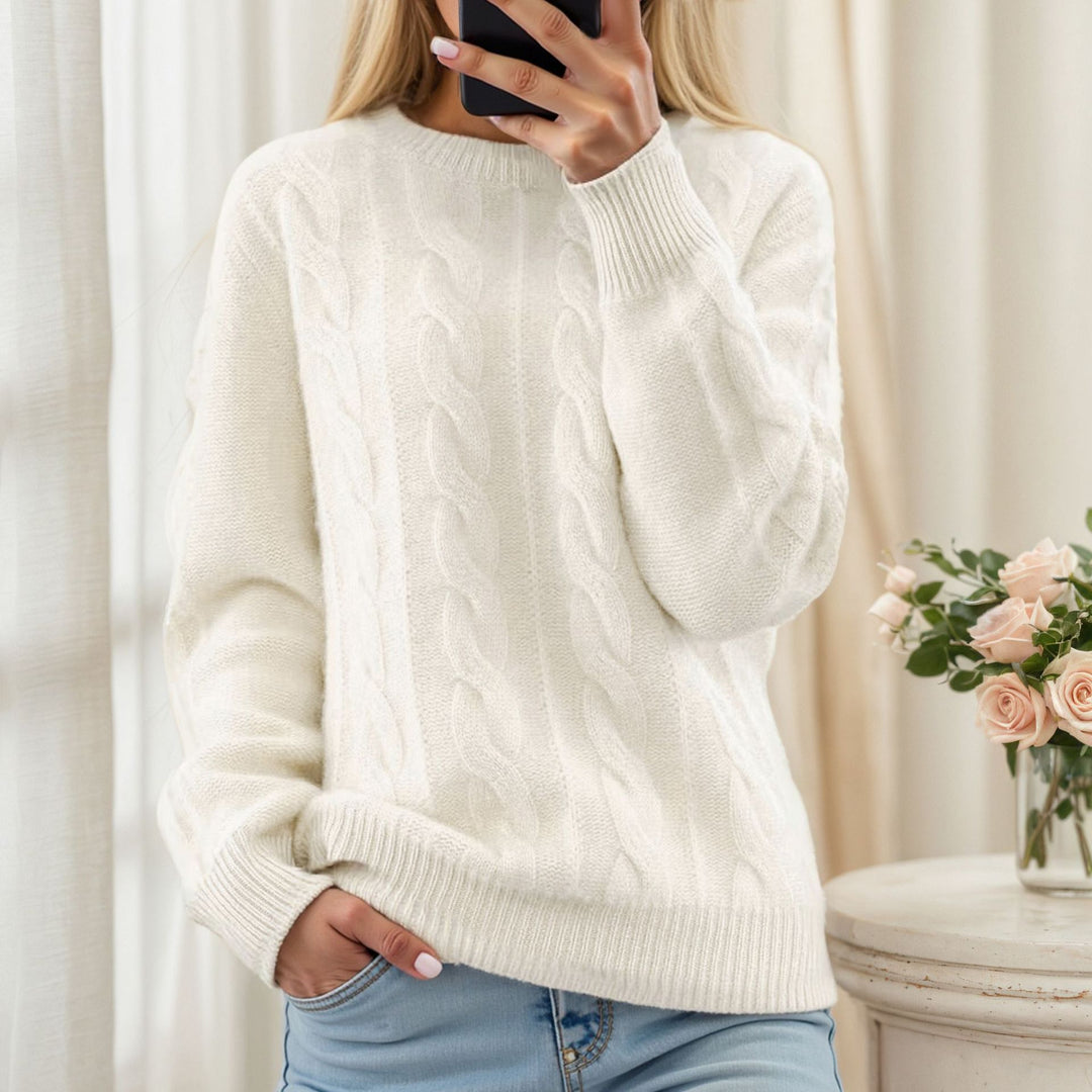 Damen nan kuscheliger Zopfstrickpullover mit Rundhalsausschnitt Drune