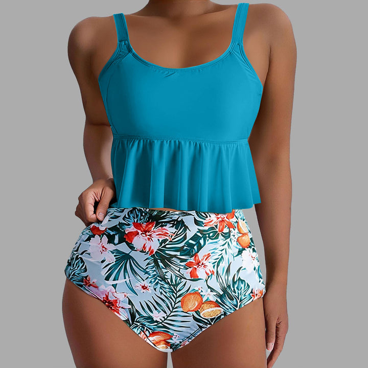 Damen Tankini-Set mit floralen Akzenten und Rüschen Drune