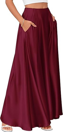 Damen Maxirock mit Taschen und taillenbetontem hoher Bund aus fließendem Chiffon Drune