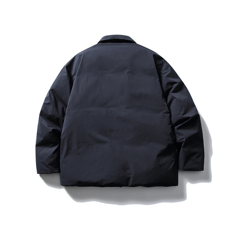 Herren Kurz geschnittene Thermo‑Pufferjacke im Boxy‑Cut mit Hemdkragen und verdeckter Druckknopfleiste Drune