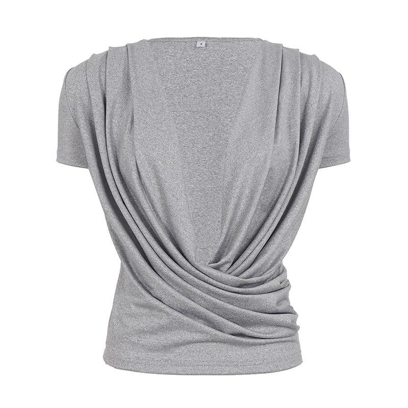 Damen elegantes Wickeloberteil mit tiefem V-Ausschnitt und einzigartiger Drapierung Drune