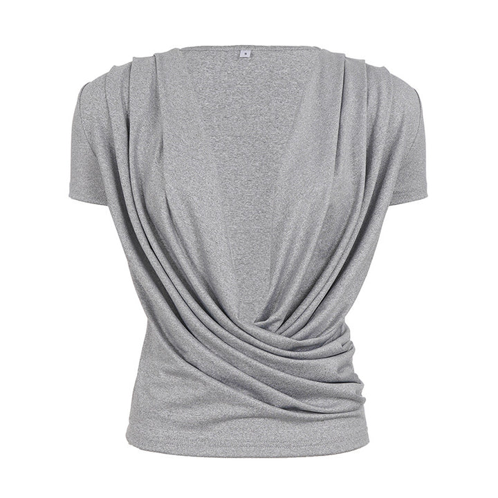 Damen elegantes Wickeloberteil mit tiefem V-Ausschnitt und einzigartiger Drapierung Drune