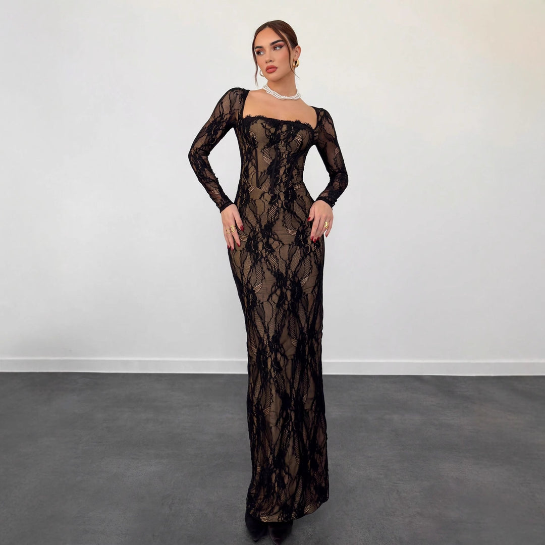 Damen Spitzenmaxikleid mit durchscheinenden Einsätzen Drune