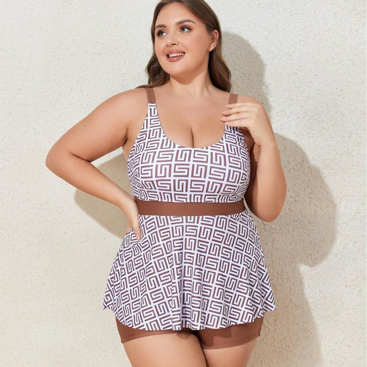 Damen Modischer Tankini mit skulpturalen Musteranwendungen Drune