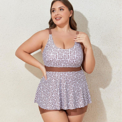 Damen Modischer Tankini mit skulpturalen Musteranwendungen Drune