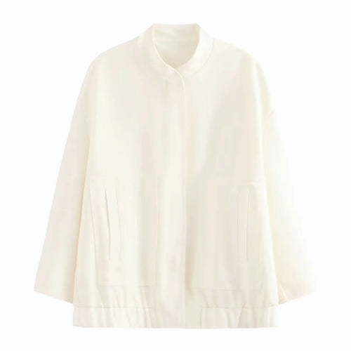 Damen nan oversized Blousonjacke mit Stehkragen, verdeckter Frontleiste und elastischem Bund Drune