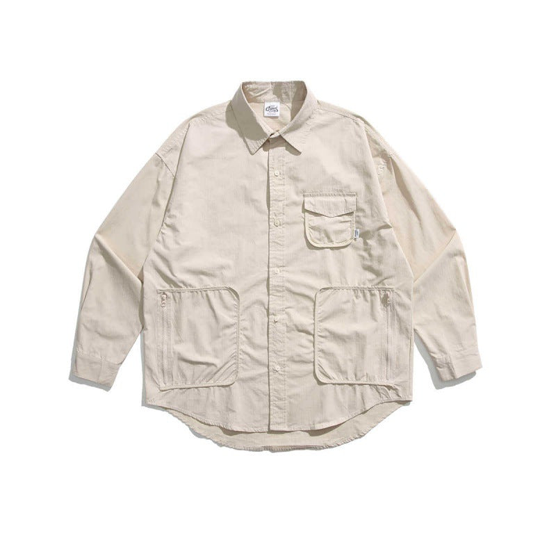 Unisex Boxy-Überhemdjacke mit Utility-Taschen, abgerundetem Saum und Oversize-Passform Drune