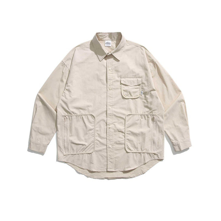 Unisex Boxy-Überhemdjacke mit Utility-Taschen, abgerundetem Saum und Oversize-Passform Drune
