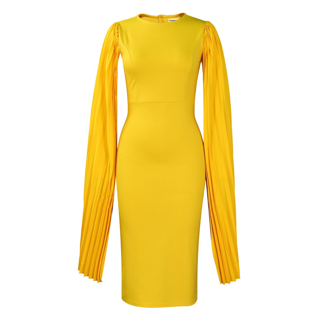 Damen Etui-Kleid mit dramatischen Plisseefaltenärmeln und elegantem Schnitt Drune