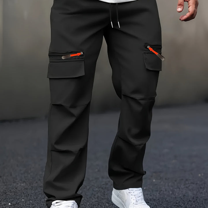 Herren Technische Cargo-Jogginghose mit Reißverschlusstaschen, Klappfächern & Tunnelzugbund Drune