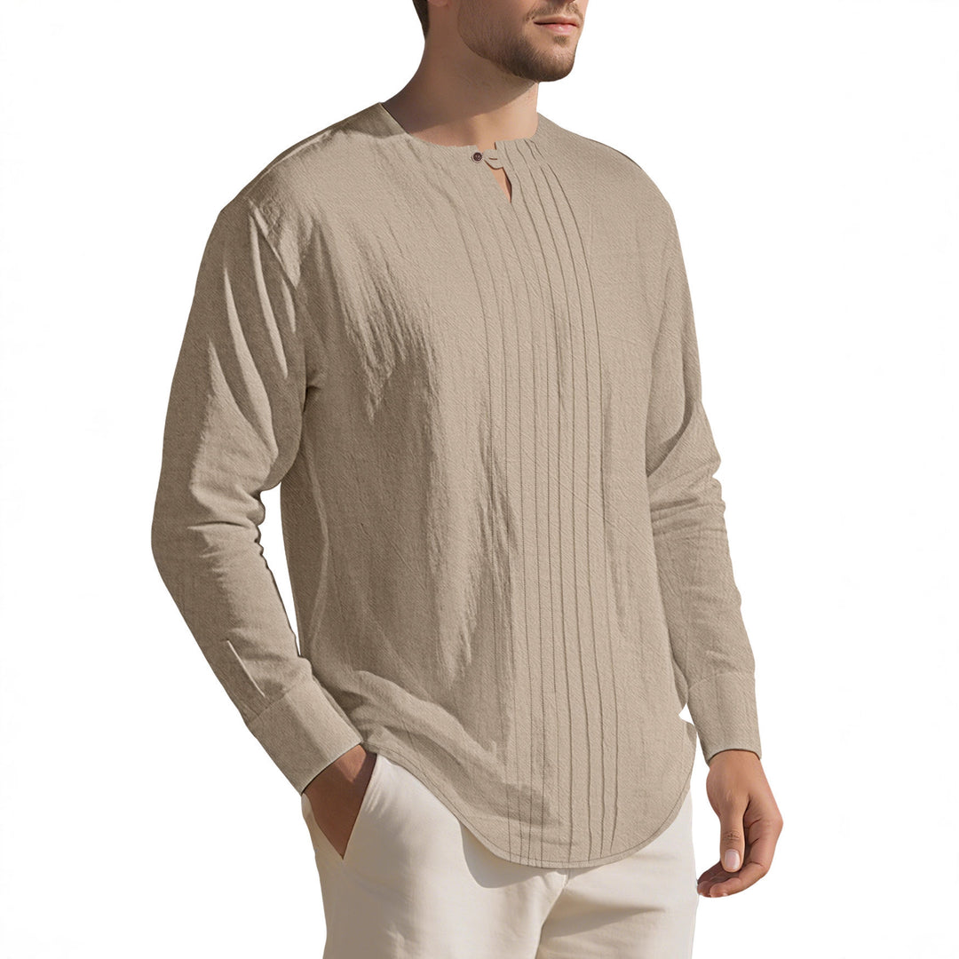 Herren Langarmshirt mit modischem Henley-Ausschnitt und Faltenstruktur Drune