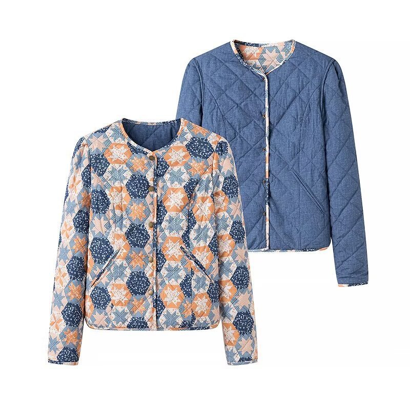 Damen Modische Steppjacke mit floralem Design und praktischen Taschen Drune