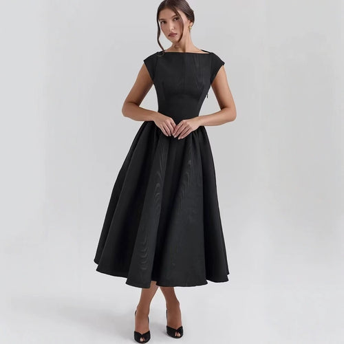 Damen zeitloses Midikleid mit elegantem Schnitt und voluminösem Rock Drune