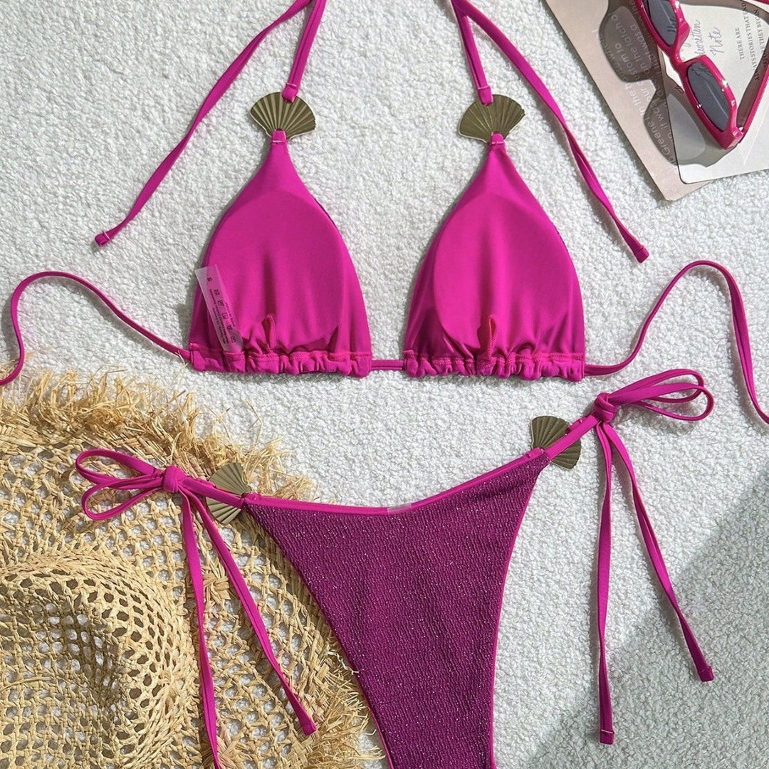Damen Triangel-Bikini mit glitzerndem Stoff und Muscheldetails Drune