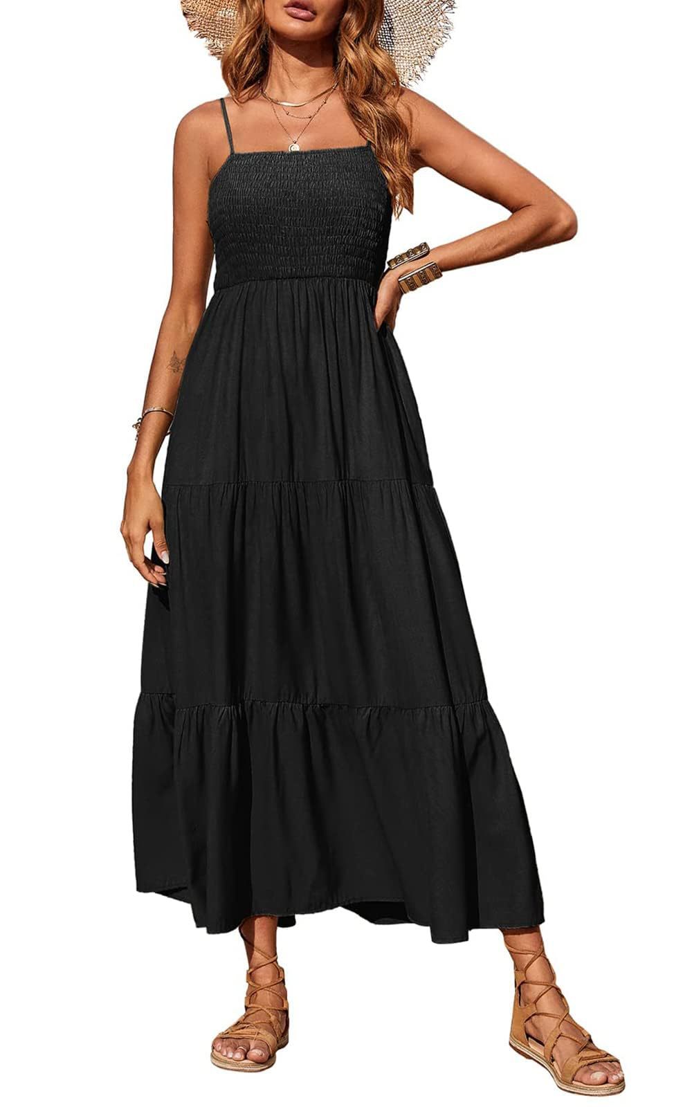 Damen Maxidress mit Spaghettiträgern und Volant-Design Drune