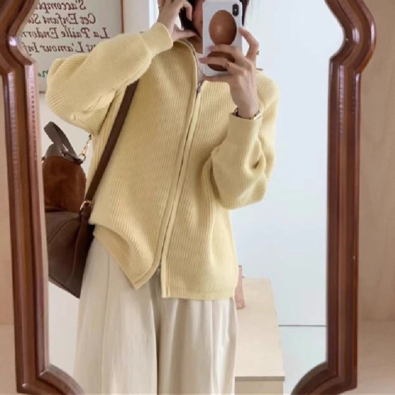 Damen Strickjacke mit angestricktem Reißverschluss und oversized Schnitt Drune