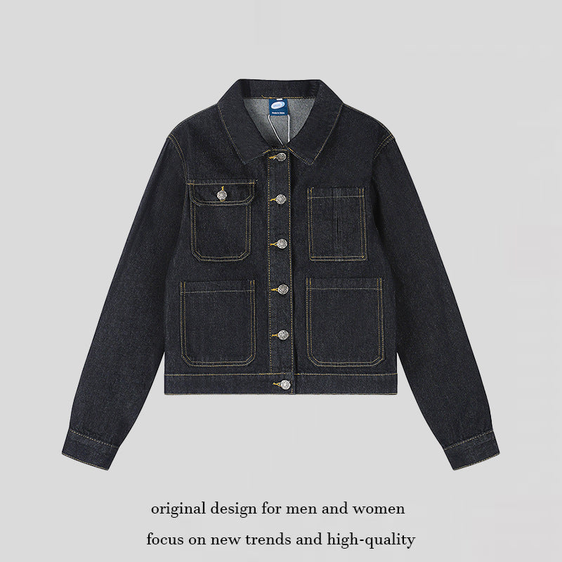 Damen Boxy-Jeansjacke mit aufgesetzten Taschen und sichtbaren Kontrastnähten Drune