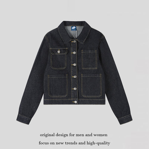 Damen Boxy-Jeansjacke mit aufgesetzten Taschen und sichtbaren Kontrastnähten Drune